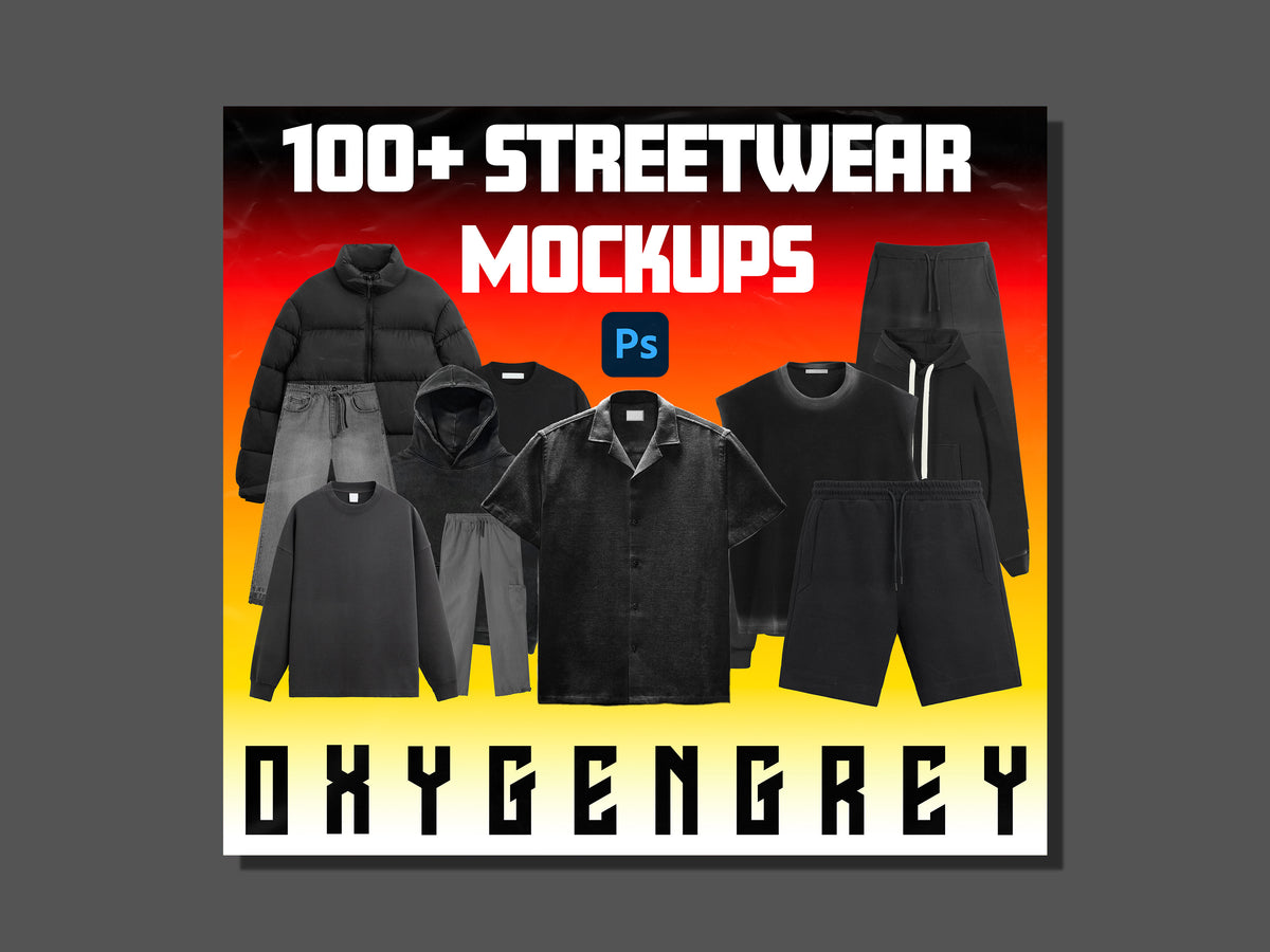 100+ Realistic Clothing Mockups Mega Pack – OxygenGrey