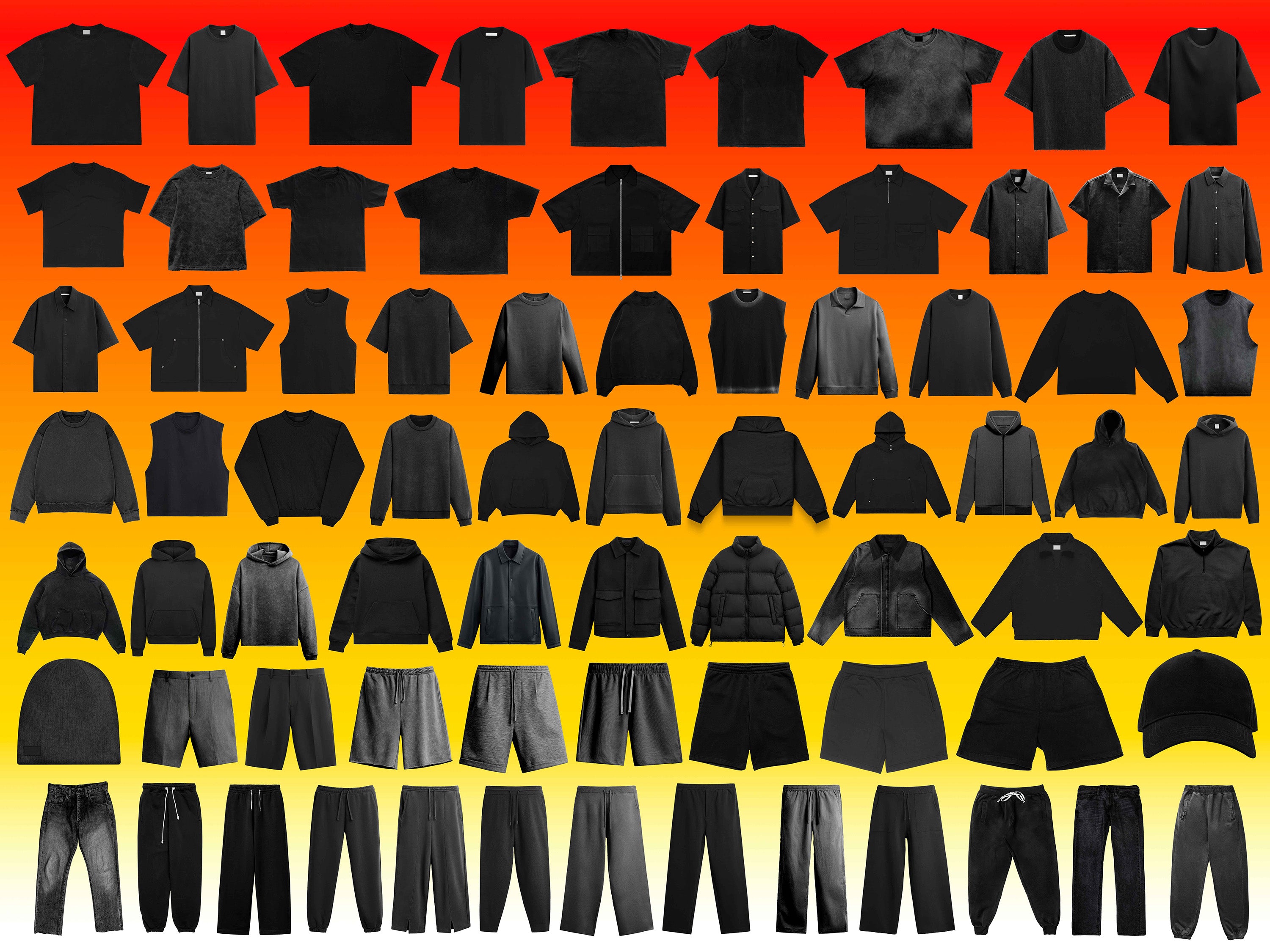 Collection of over 100 streetwear clothing mockups for designers